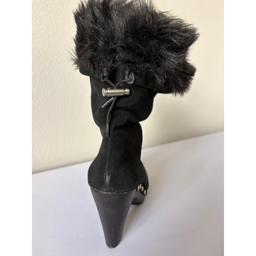 Michael Michael Kors Black Suede Faux Fur Studded Platform Ankle Boots Size 10M - Picture 4 of 12